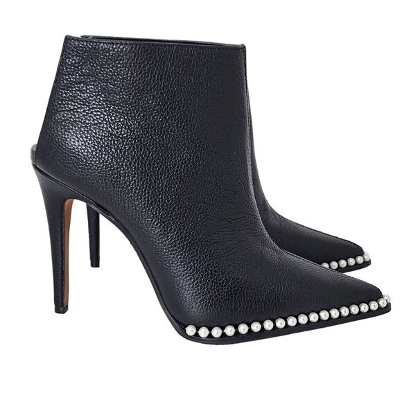 Karl Lagerfeld Cyron Black Leather Beaded Stiletto Booties, Women's 5 - Picture 2 of 10